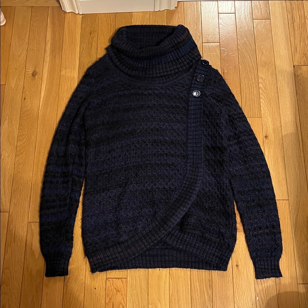 Purple and blue turtleneck sweater